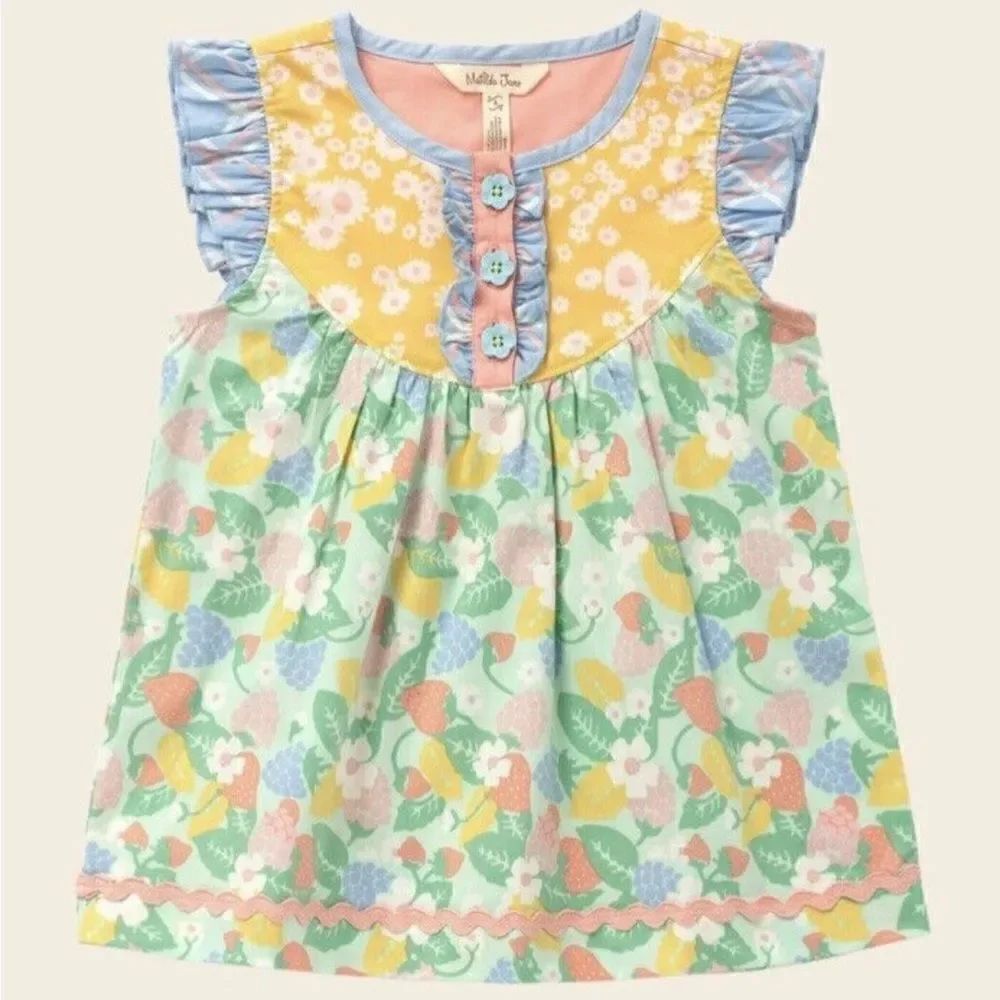 Matilda Jane Strawberry yellow and green sundress size 6 EUC